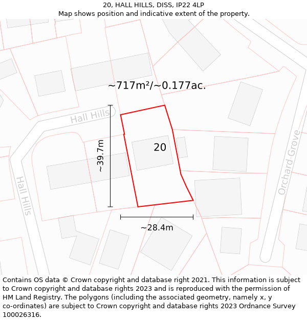 20, HALL HILLS, DISS, IP22 4LP: Plot and title map