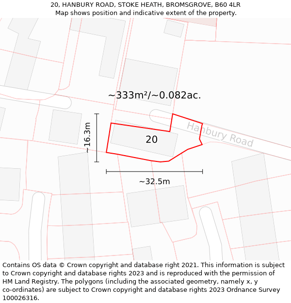 20, HANBURY ROAD, STOKE HEATH, BROMSGROVE, B60 4LR: Plot and title map