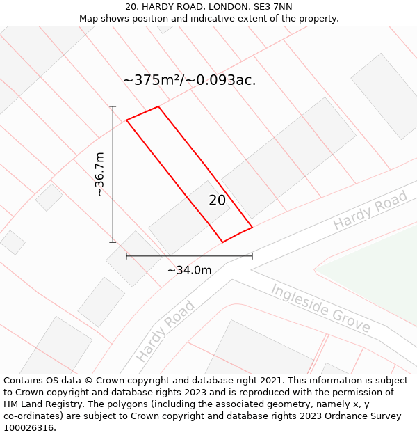 20, HARDY ROAD, LONDON, SE3 7NN: Plot and title map