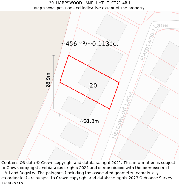 20, HARPSWOOD LANE, HYTHE, CT21 4BH: Plot and title map