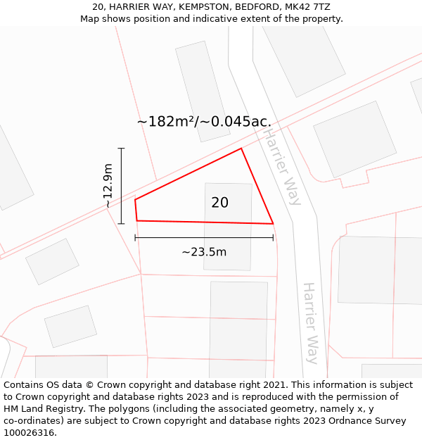 20, HARRIER WAY, KEMPSTON, BEDFORD, MK42 7TZ: Plot and title map