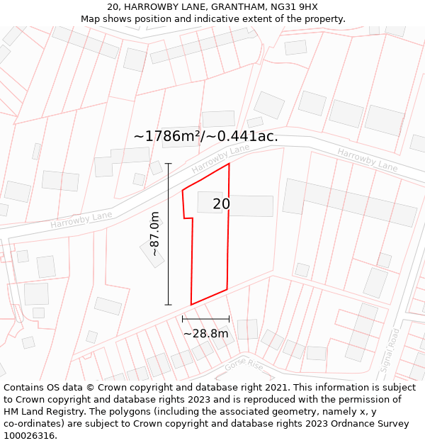 20, HARROWBY LANE, GRANTHAM, NG31 9HX: Plot and title map