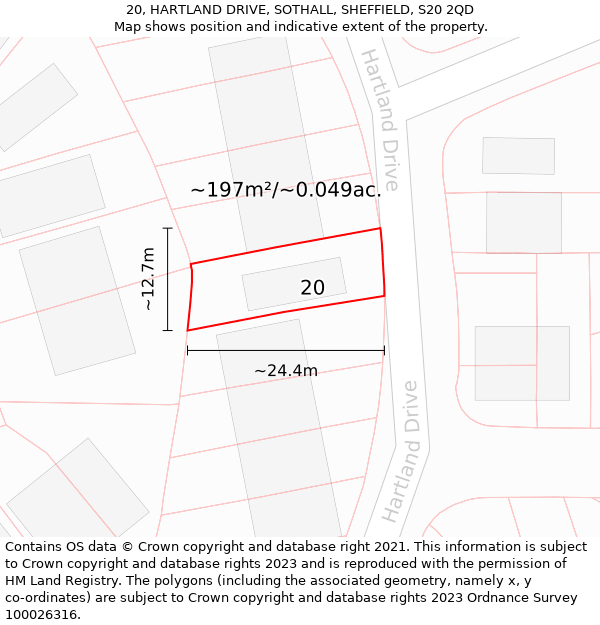 20, HARTLAND DRIVE, SOTHALL, SHEFFIELD, S20 2QD: Plot and title map