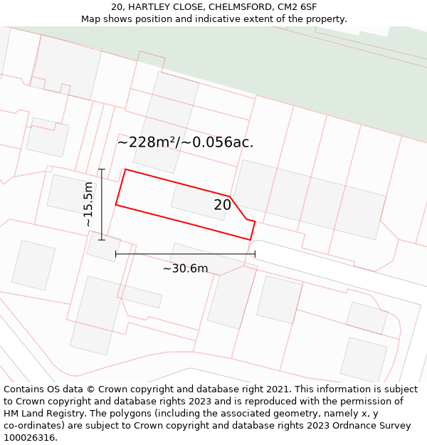 20, HARTLEY CLOSE, CHELMSFORD, CM2 6SF: Plot and title map