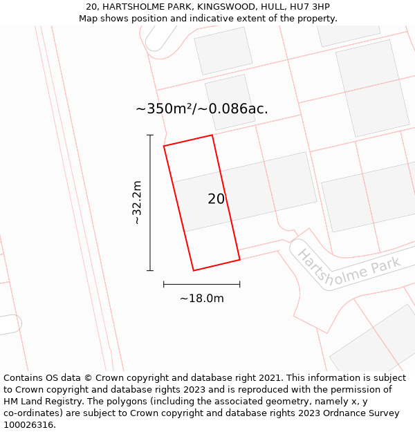 20, HARTSHOLME PARK, KINGSWOOD, HULL, HU7 3HP: Plot and title map