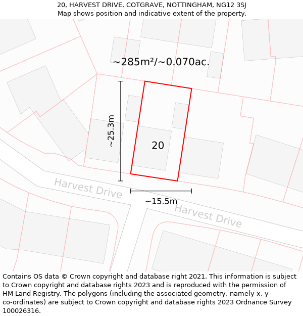 20, HARVEST DRIVE, COTGRAVE, NOTTINGHAM, NG12 3SJ: Plot and title map