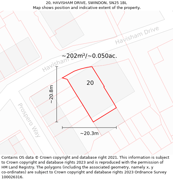 20, HAVISHAM DRIVE, SWINDON, SN25 1BL: Plot and title map