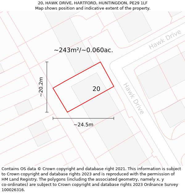 20, HAWK DRIVE, HARTFORD, HUNTINGDON, PE29 1LF: Plot and title map