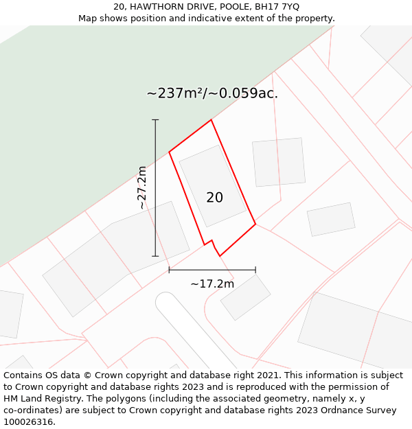 20, HAWTHORN DRIVE, POOLE, BH17 7YQ: Plot and title map