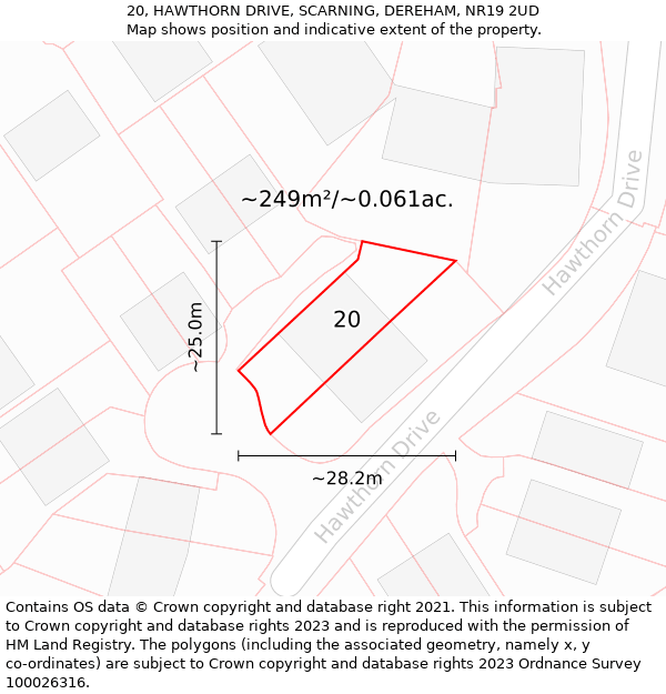 20, HAWTHORN DRIVE, SCARNING, DEREHAM, NR19 2UD: Plot and title map