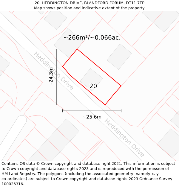 20, HEDDINGTON DRIVE, BLANDFORD FORUM, DT11 7TP: Plot and title map