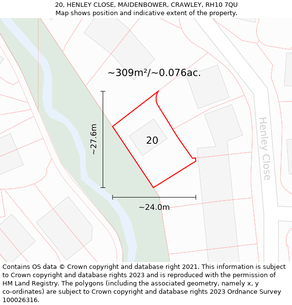 20, HENLEY CLOSE, MAIDENBOWER, CRAWLEY, RH10 7QU: Plot and title map