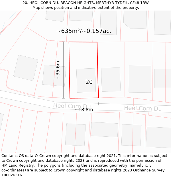 20, HEOL CORN DU, BEACON HEIGHTS, MERTHYR TYDFIL, CF48 1BW: Plot and title map