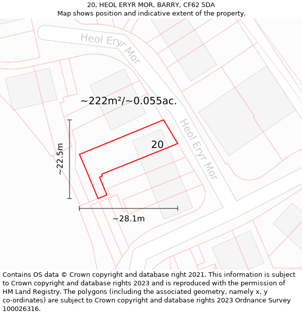 20, HEOL ERYR MOR, BARRY, CF62 5DA: Plot and title map