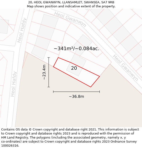 20, HEOL GWANWYN, LLANSAMLET, SWANSEA, SA7 9RB: Plot and title map