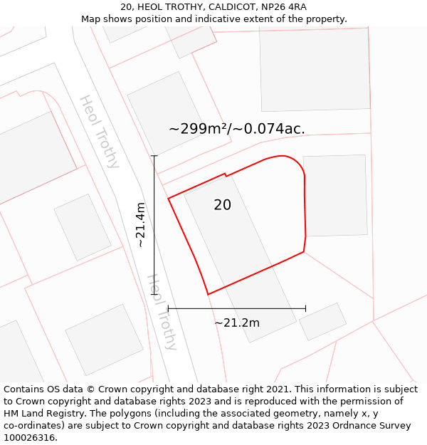 20, HEOL TROTHY, CALDICOT, NP26 4RA: Plot and title map