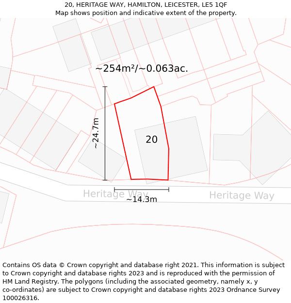 20, HERITAGE WAY, HAMILTON, LEICESTER, LE5 1QF: Plot and title map