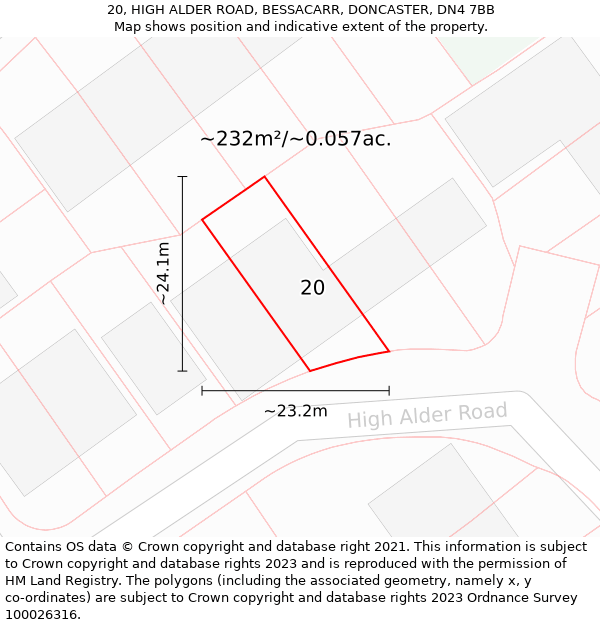 20, HIGH ALDER ROAD, BESSACARR, DONCASTER, DN4 7BB: Plot and title map