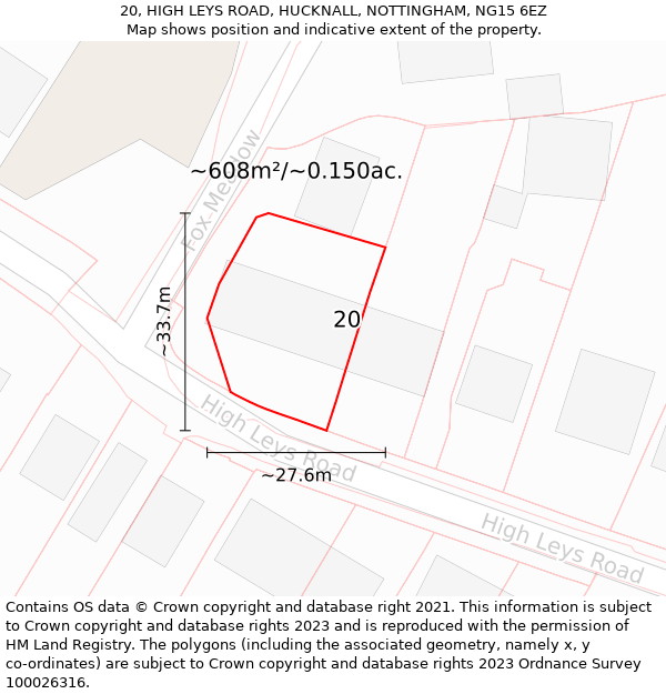 20, HIGH LEYS ROAD, HUCKNALL, NOTTINGHAM, NG15 6EZ: Plot and title map