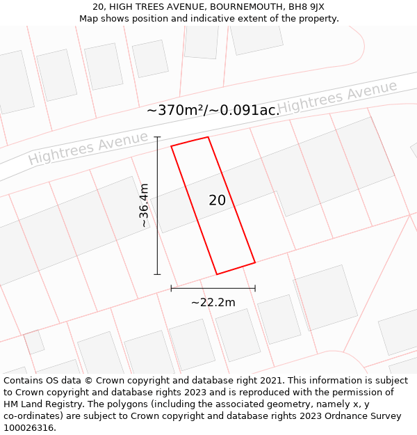 20, HIGH TREES AVENUE, BOURNEMOUTH, BH8 9JX: Plot and title map