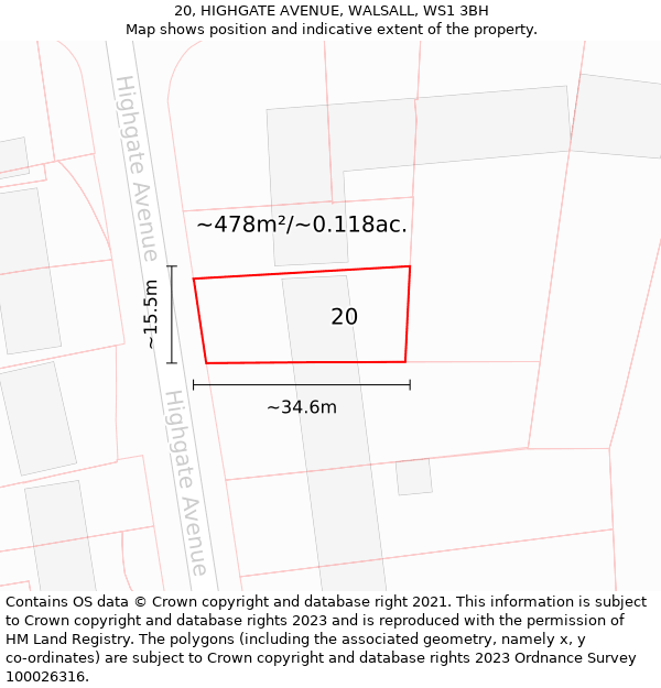 20, HIGHGATE AVENUE, WALSALL, WS1 3BH: Plot and title map