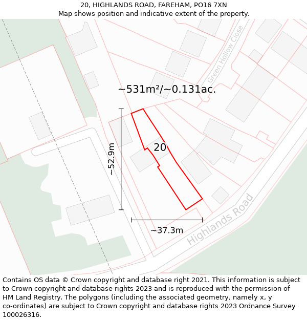 20, HIGHLANDS ROAD, FAREHAM, PO16 7XN: Plot and title map