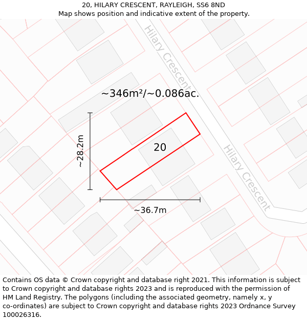 20, HILARY CRESCENT, RAYLEIGH, SS6 8ND: Plot and title map