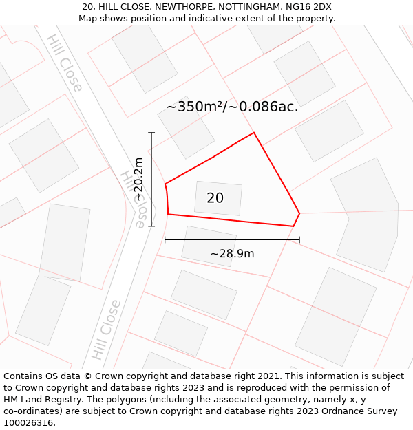 20, HILL CLOSE, NEWTHORPE, NOTTINGHAM, NG16 2DX: Plot and title map