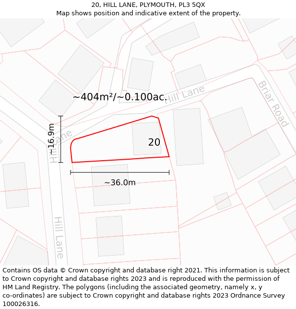 20, HILL LANE, PLYMOUTH, PL3 5QX: Plot and title map