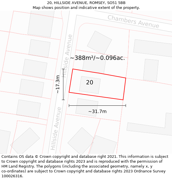 20, HILLSIDE AVENUE, ROMSEY, SO51 5BB: Plot and title map