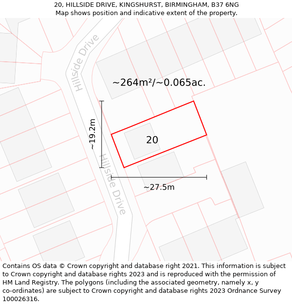 20, HILLSIDE DRIVE, KINGSHURST, BIRMINGHAM, B37 6NG: Plot and title map