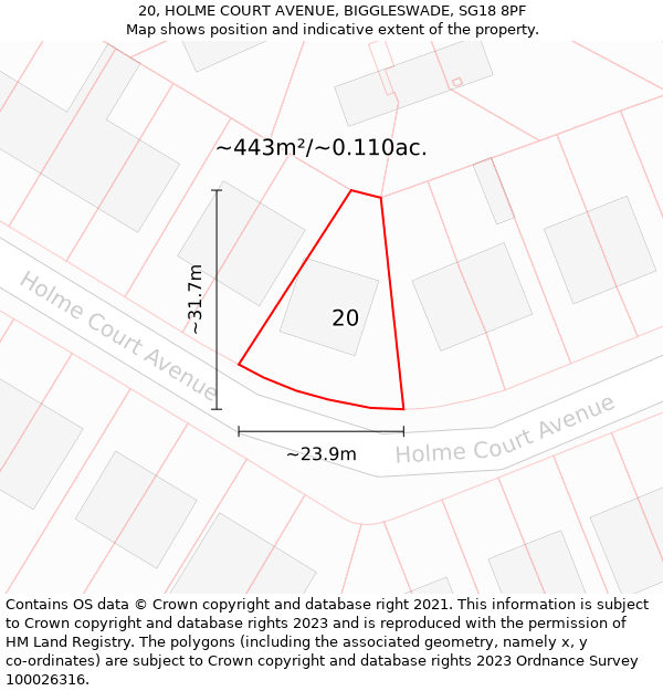 20, HOLME COURT AVENUE, BIGGLESWADE, SG18 8PF: Plot and title map