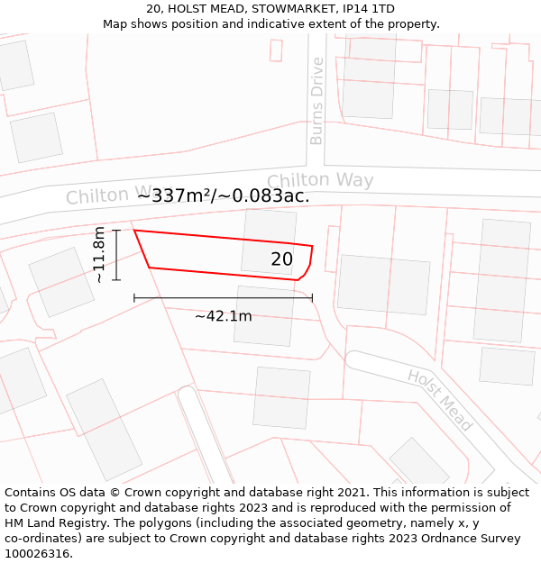 20, HOLST MEAD, STOWMARKET, IP14 1TD: Plot and title map