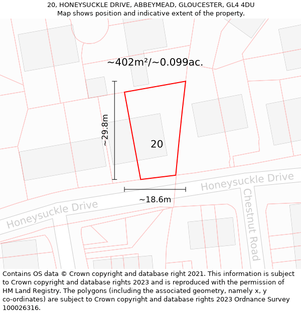 20, HONEYSUCKLE DRIVE, ABBEYMEAD, GLOUCESTER, GL4 4DU: Plot and title map