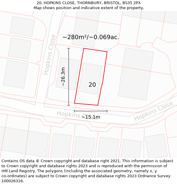 20, HOPKINS CLOSE, THORNBURY, BRISTOL, BS35 2PX: Plot and title map