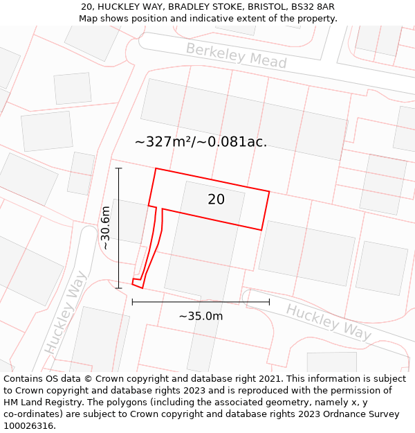 20, HUCKLEY WAY, BRADLEY STOKE, BRISTOL, BS32 8AR: Plot and title map