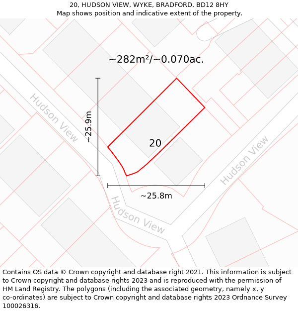 20, HUDSON VIEW, WYKE, BRADFORD, BD12 8HY: Plot and title map