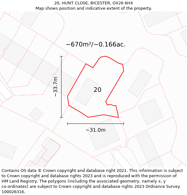 20, HUNT CLOSE, BICESTER, OX26 6HX: Plot and title map