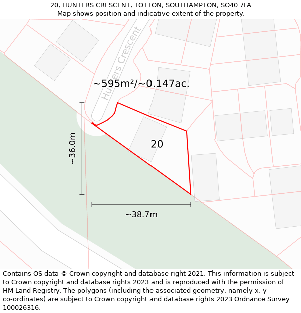 20, HUNTERS CRESCENT, TOTTON, SOUTHAMPTON, SO40 7FA: Plot and title map