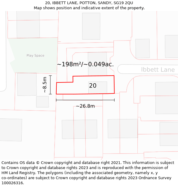 20, IBBETT LANE, POTTON, SANDY, SG19 2QU: Plot and title map