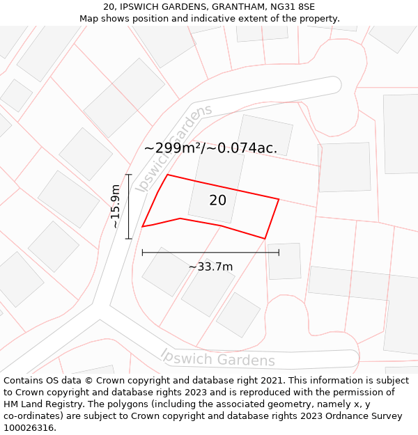 20, IPSWICH GARDENS, GRANTHAM, NG31 8SE: Plot and title map