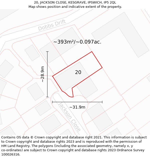 20, JACKSON CLOSE, KESGRAVE, IPSWICH, IP5 2QL: Plot and title map