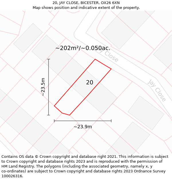 20, JAY CLOSE, BICESTER, OX26 6XN: Plot and title map