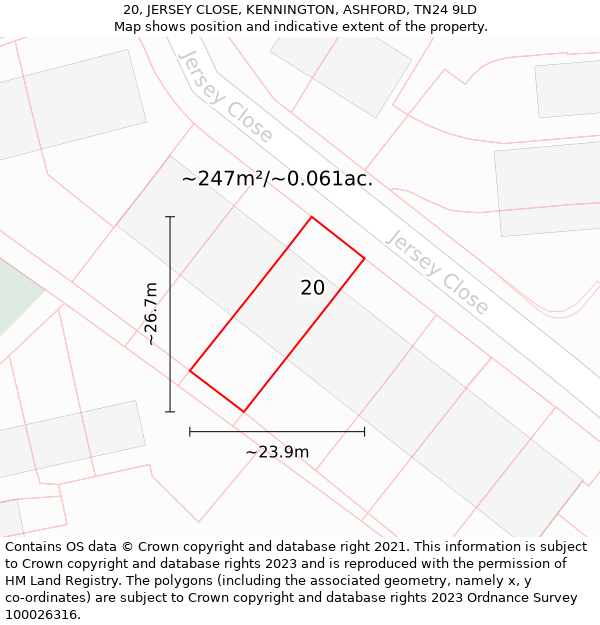 20, JERSEY CLOSE, KENNINGTON, ASHFORD, TN24 9LD: Plot and title map