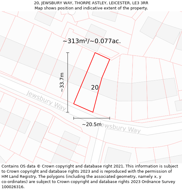 20, JEWSBURY WAY, THORPE ASTLEY, LEICESTER, LE3 3RR: Plot and title map