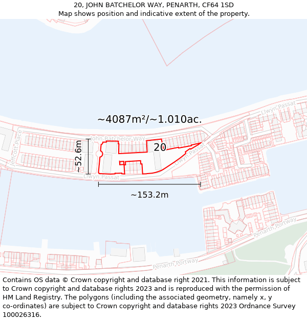 20, JOHN BATCHELOR WAY, PENARTH, CF64 1SD: Plot and title map