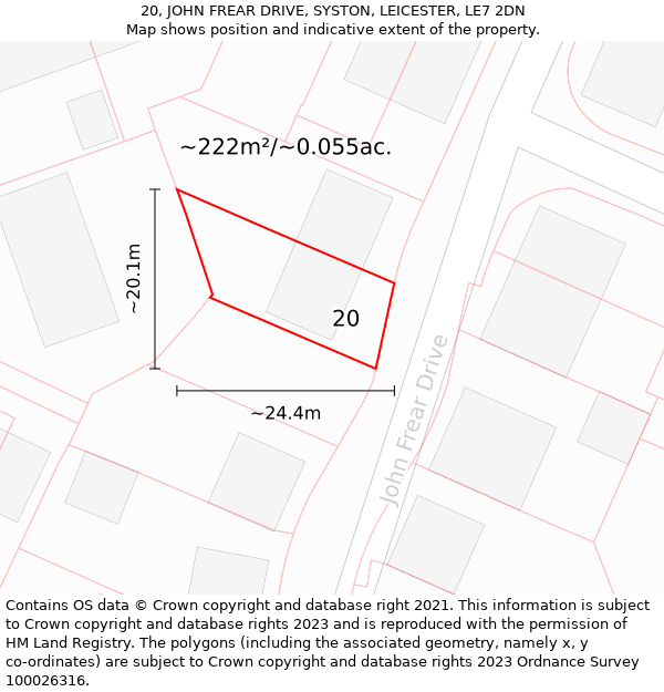 20, JOHN FREAR DRIVE, SYSTON, LEICESTER, LE7 2DN: Plot and title map