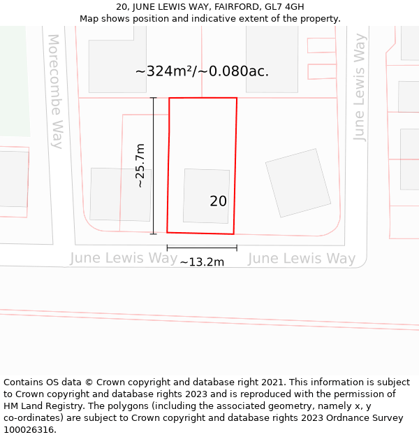 20, JUNE LEWIS WAY, FAIRFORD, GL7 4GH: Plot and title map