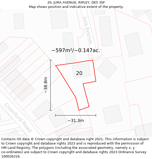 20, JURA AVENUE, RIPLEY, DE5 3SF: Plot and title map