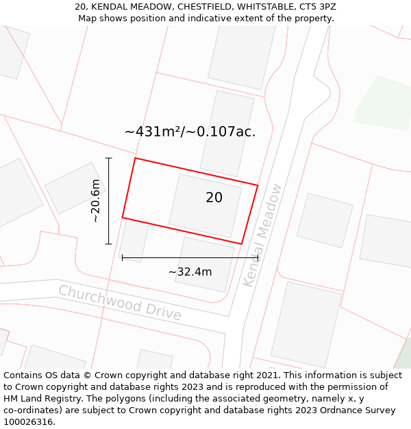 20, KENDAL MEADOW, CHESTFIELD, WHITSTABLE, CT5 3PZ: Plot and title map